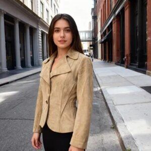 Vintage Jones New York Genuine Suede Leather Blazer Jacket Sz L Smart Cozy